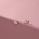 925 Sterling Silver Heart Stud Earrings Pave Zircon Sweet Small Ear Jewelry