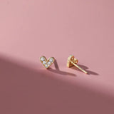 925 Sterling Silver Heart Stud Earrings Pave Zircon Sweet Small Ear Jewelry