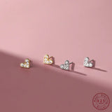 925 Sterling Silver Heart Stud Earrings Pave Zircon Sweet Small Ear Jewelry