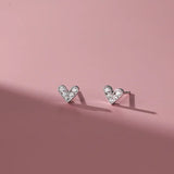 925 Sterling Silver Heart Stud Earrings Pave Zircon Sweet Small Ear Jewelry