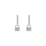 925 Silver Zircon Lock Hoop Earrings Birthday Gift