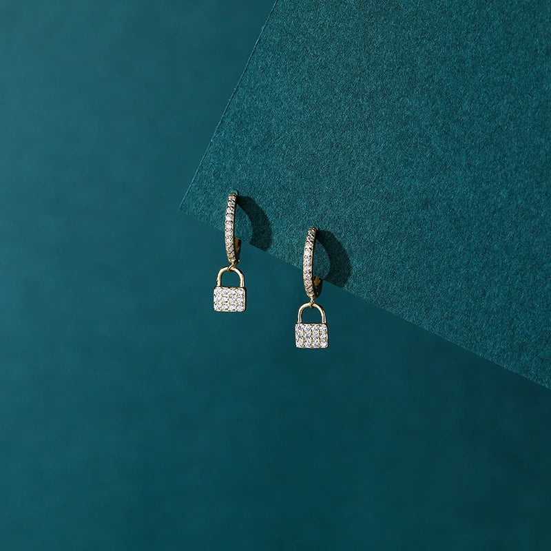 925 Silver Zircon Lock Hoop Earrings Birthday Gift