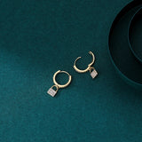925 Silver Zircon Lock Hoop Earrings Birthday Gift
