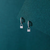 925 Silver Zircon Lock Hoop Earrings Birthday Gift