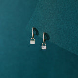 925 Silver Zircon Lock Hoop Earrings Birthday Gift