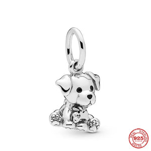 925 Sterling Silver Paw Print & Bone Pet Charm Bead Gift