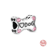 925 Sterling Silver Paw Print & Bone Pet Charm Bead Gift