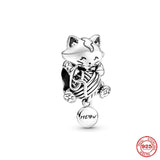 925 Sterling Silver Paw Print & Bone Pet Charm Bead Gift