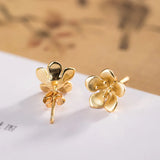 925 Silver Peach Blossom Stud Earrings 18k Flower Ethnic Style Vintage Jewelry