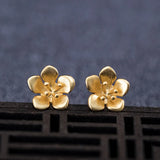 925 Silver Peach Blossom Stud Earrings 18k Flower Ethnic Style Vintage Jewelry