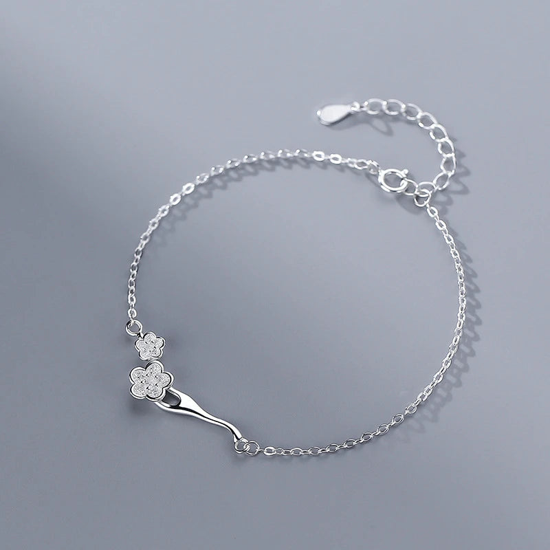 925 Silver Peach Flowers Bracelet for Women