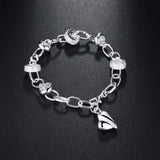 925 Silver Peach Heart Charm Bracelet For Women Fine Jewelry