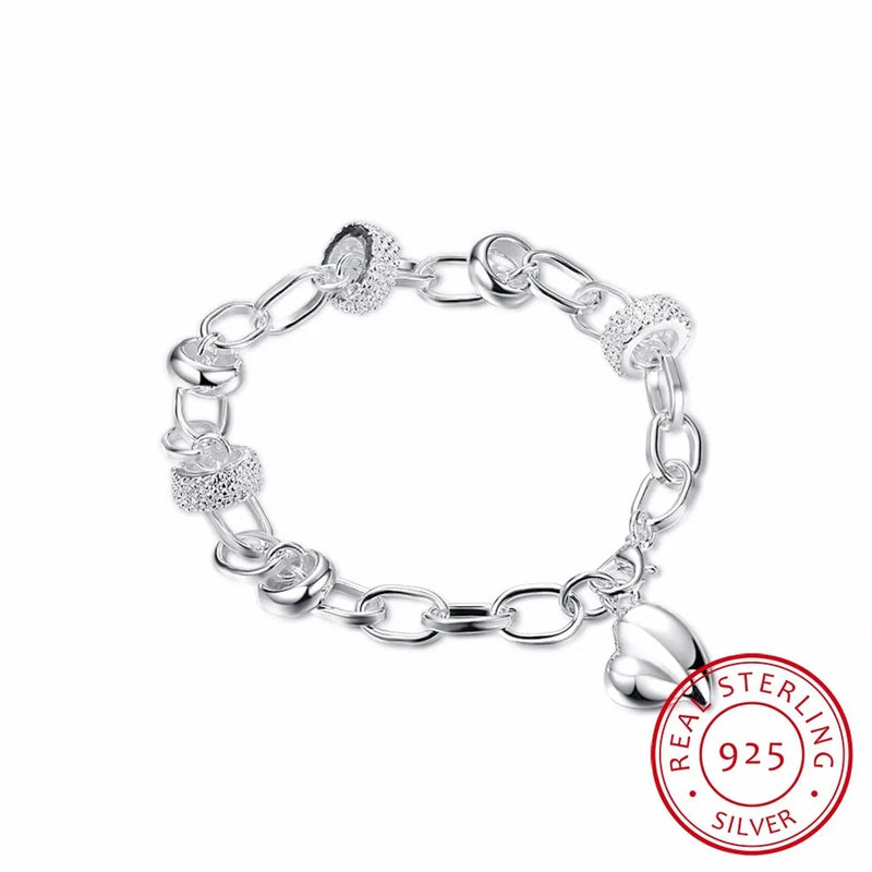 925 Silver Peach Heart Charm Bracelet For Women Fine Jewelry