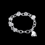 925 Silver Peach Heart Charm Bracelet For Women Fine Jewelry
