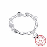 925 Silver Peach Heart Charm Bracelet For Women Fine Jewelry
