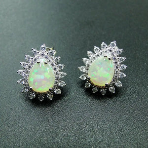 925 Silver Opal CZ Stud Earrings for Women