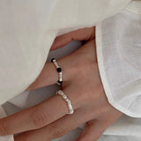 925 Silver Pearl Agate Ring Women's Gift Elastic Rope Jewelry