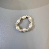 925 Silver Pearl Agate Ring Women's Gift Elastic Rope Jewelry