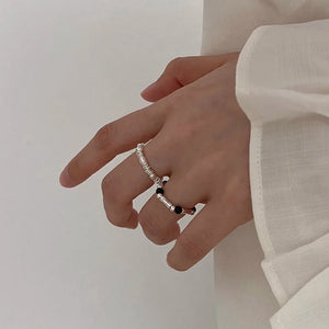 925 Silver Pearl Agate Ring Women's Gift Elastic Rope Jewelry