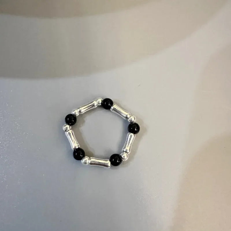 925 Silver Pearl Agate Ring Women's Gift Elastic Rope Jewelry