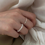 925 Silver Pearl Agate Ring Women's Gift Elastic Rope Jewelry