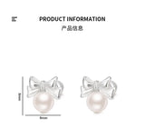 925 Silver Pearl Bow Stud Earrings for Women Romantic Jewelry Gift