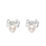 925 Silver Pearl Bow Stud Earrings for Women Romantic Jewelry Gift