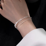 925 Silver Pearl Bracelet Double Layer Sparkling Gift Jewelry