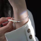 925 Silver Pearl Bracelet Double Layer Sparkling Gift Jewelry