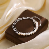 925 Silver Pearl Bracelet Double Layer Sparkling Gift Jewelry