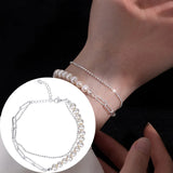 925 Silver Pearl Bracelet Double Layer Sparkling Gift Jewelry