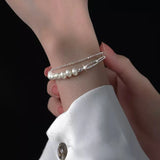 925 Silver Pearl Bracelet Double Layer Sparkling Gift Jewelry