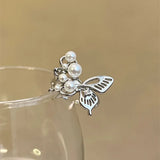 925 Silver Pearl Butterfly Adjustable Ring Women Jewelry