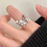 925 Silver Pearl Butterfly Adjustable Ring Women Jewelry