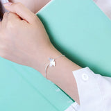 925 Sterling Silver Pearl Charm Bracelet Leaves Bangles Wedding Gift