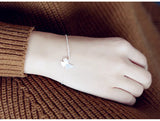 925 Sterling Silver Pearl Charm Bracelet Leaves Bangles Wedding Gift