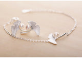 925 Sterling Silver Pearl Charm Bracelet Leaves Bangles Wedding Gift
