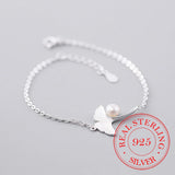 925 Sterling Silver Pearl Charm Bracelet Leaves Bangles Wedding Gift