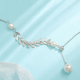 925 Silver Pearl Leaf Necklace Women Korea Style Jewelry