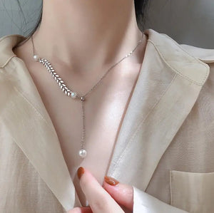 925 Silver Pearl Leaf Necklace Women Korea Style Jewelry