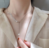 925 Silver Pearl Leaf Necklace Women Korea Style Jewelry