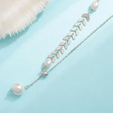 925 Silver Pearl Leaf Necklace Women Korea Style Jewelry