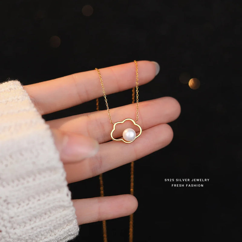 925 Silver Pearl Cloud Pendant Necklace Women Light Jewelry