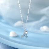 925 Silver Mermaid Charm Necklace Pearl Crystal Choker