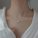 925 Silver Mermaid Charm Necklace Pearl Crystal Choker