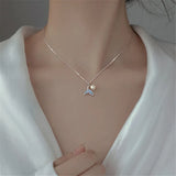 925 Silver Mermaid Charm Necklace Pearl Crystal Choker