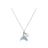 925 Silver Mermaid Charm Necklace Pearl Crystal Choker