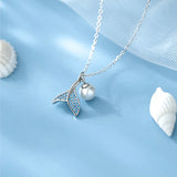 925 Silver Mermaid Charm Necklace Pearl Crystal Choker
