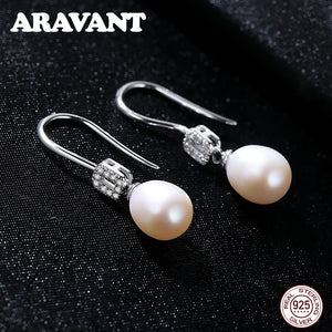 925 Silver Pearl Drop Earrings Women's Jewelry