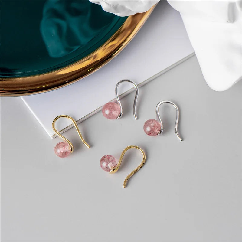 925 Silver Pearl Drop Earrings Strawberry Crystal Jewelry Women Gift